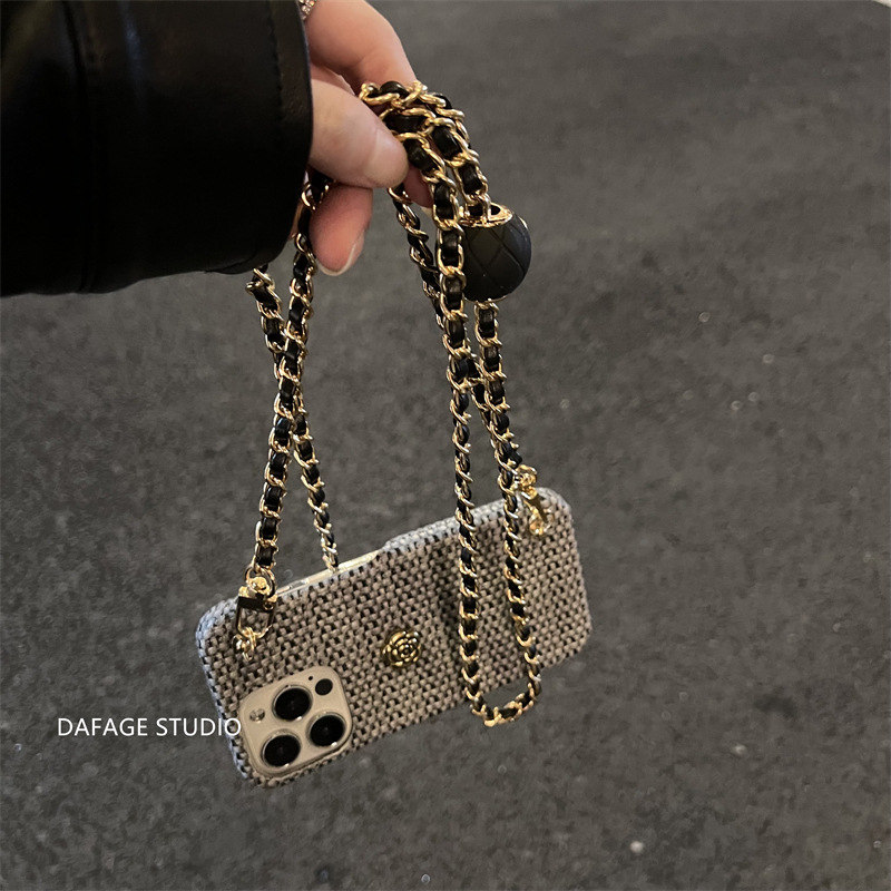 Camellia golden ball crossbody for Apple 14 phone case 12 female 13 drop-resistant iphone15 high-grade sense 11 tide xr