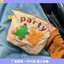 可爱插画刺绣环保布袋收纳便携尼龙化妆包大容量洗漱化妆刷手代发