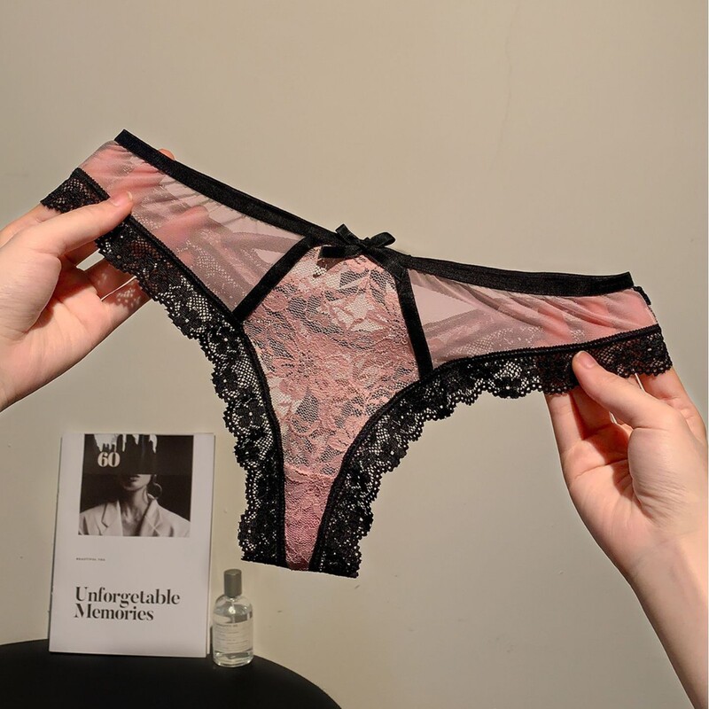 Sultry Sheer Lace Trim Slightly Tipsy Panties Hollow Low-Rise Pure Desire Sexy Thong Hot Girl Seamless Temptation T-Back Panties
