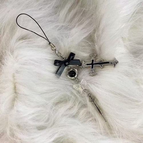 Sweet and Cool Laser Butterfly Cross Needle Phone Chain, Ins Retro Y2K Millennium Style Keychain Bag Purse Hook