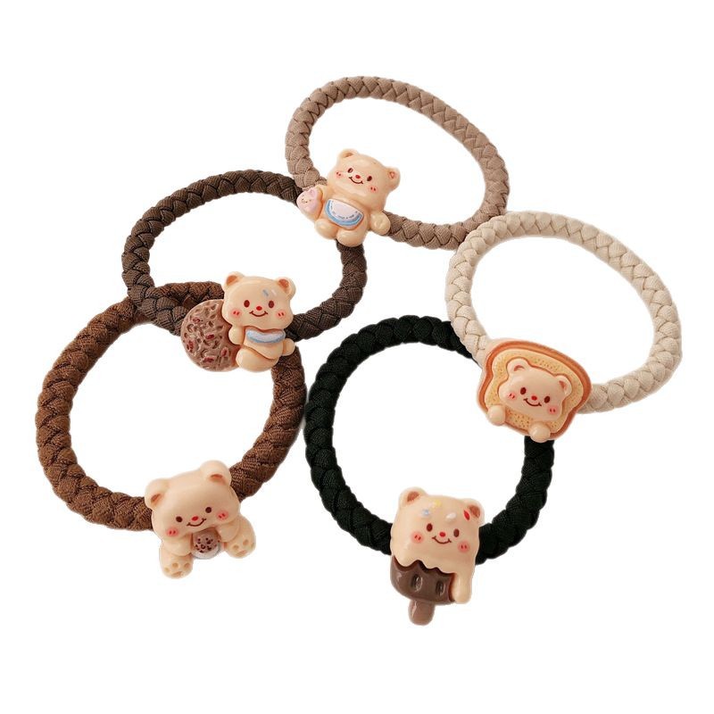 Caricatura encantadora crema oso anillo de cabello de alta elasticidad engrosado oso correa de cabello cuerda de cabello de cola de caballo accesorios para el cabello