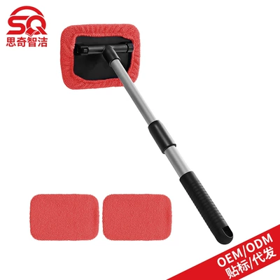Car cleaning tools Microfiber Window Brush Set - 1-square-plate-plastic-piece-3-red-cloth-covers