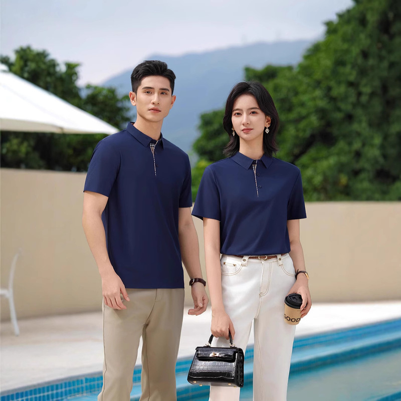 Summer New Advertising Shirt Polo Shirt Unisex Workwear Short-Sleeved Lapel Burberry Seamless