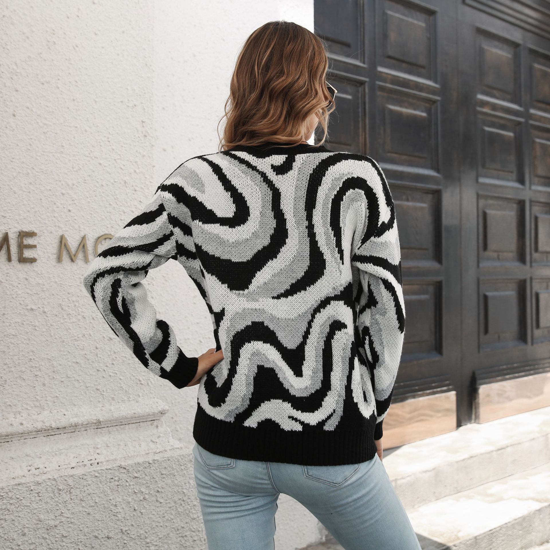 Tie Dyed Brocade Sweater Women Loose Autumn Winter Long-Sleeved Casual Knitwear Sweater