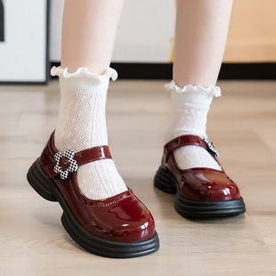 Girls' Leather Shoes 2025 Spring and Autumn New Children's Soft Soled Princess Performance Shoes Baby Black Velcro Shoes