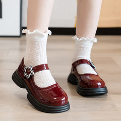 Girls Leather Shoes 2024 Spring and Autumn New Children's Soft Sole Princess Performance Shoes Baby Black Velcro Shoes
