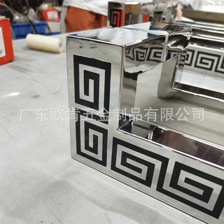 欧肯五金 定制不锈钢回纹蚀刻拉手酒店玻璃门亮光双弯不锈钢拉手