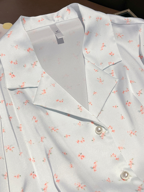 日系田园风真丝睡衣女春夏季桑蚕丝薄款夏季短袖家居服套装|undefined