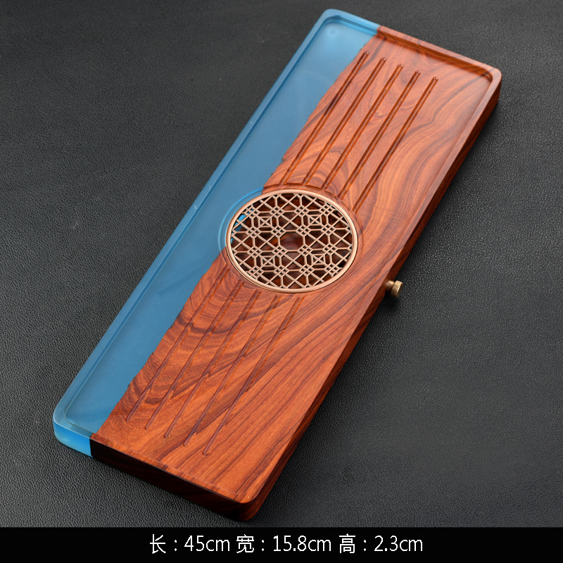 Luz creativa de lujo pequeña hoja sándalo rojo bandeja de té resina epoxi mesa de té vintage bandeja de madera maciza redonda rectangular japonesa burbuja seca