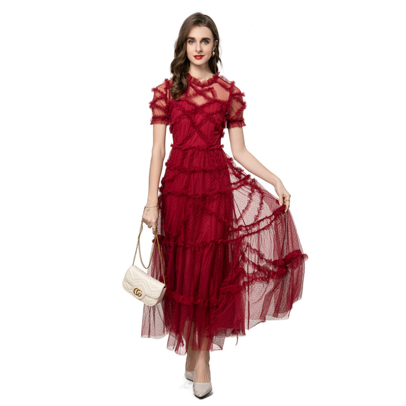 Cross-Border Foreign Trade 2025 Summer French Heavy Retro Light Luxury Mesh Fashion Slim Elegant Dress 250807 Cross-Border Foreign Trade 2025 Summer French Heavy Retro Light Luxury Mesh Fashion Slim Elegant Dress 250807