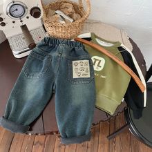 男童加绒牛仔裤2025冬季新款儿童大眼加绒加厚柔软休闲牛仔长裤子