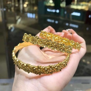 18K Gold Lotus Bracelet Without Demoulding Au750 Solid Ancient Relief Ruyi Flat Bracelet Plain Ring Bracelet Water Shell Wholesale