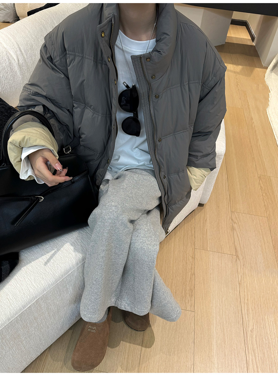 黎诺韩系休闲拼色白鸭绒羽绒服女2024冬季新款立领宽松面包服外套详情7