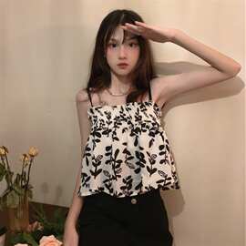 法式小清新甜辣短款上衣背心女春夏内搭夏外穿大码胖mm碎花小吊带