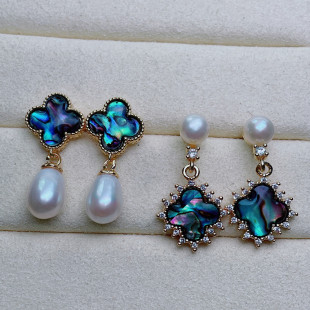 Zhuji freshwater pearl earrings retro light luxury niche abalone shell earrings exquisite handmade jewelry earrings wholesale
