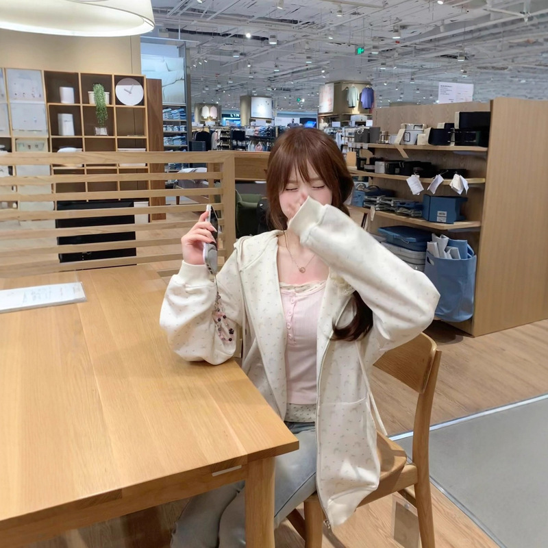 碎花连帽卫衣女春秋oversize薄款外套港味chic宽松慵懒开衫上衣|undefined