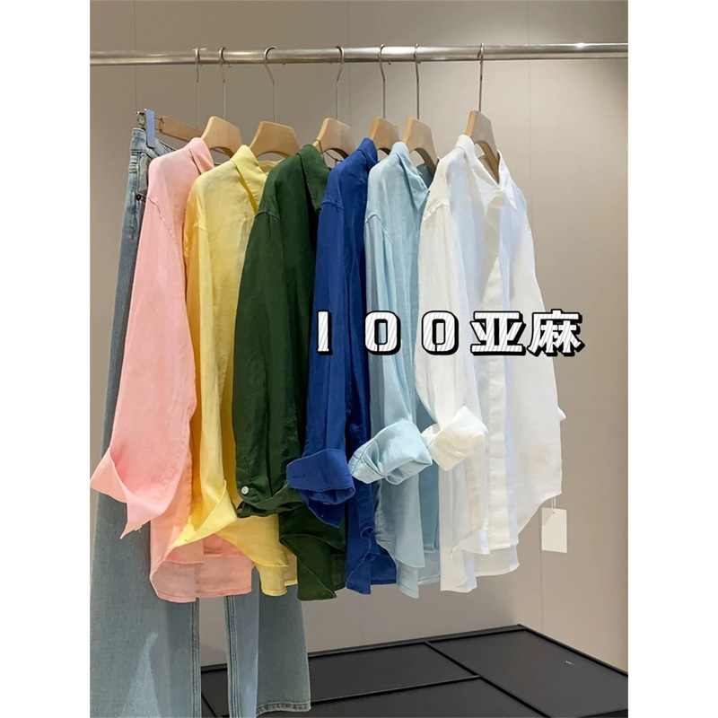 Xiaohe Linen Ramie Old Money Style Women's Top Lapel Long-Sleeved Shirt Thin Linen Sun Protection Shirt Jacket for Women Xiaohe Linen Ramie Old Money Style Women's Top Lapel Long-Sleeved Shirt Thin Linen Sun Protection Shirt Jacket for Women