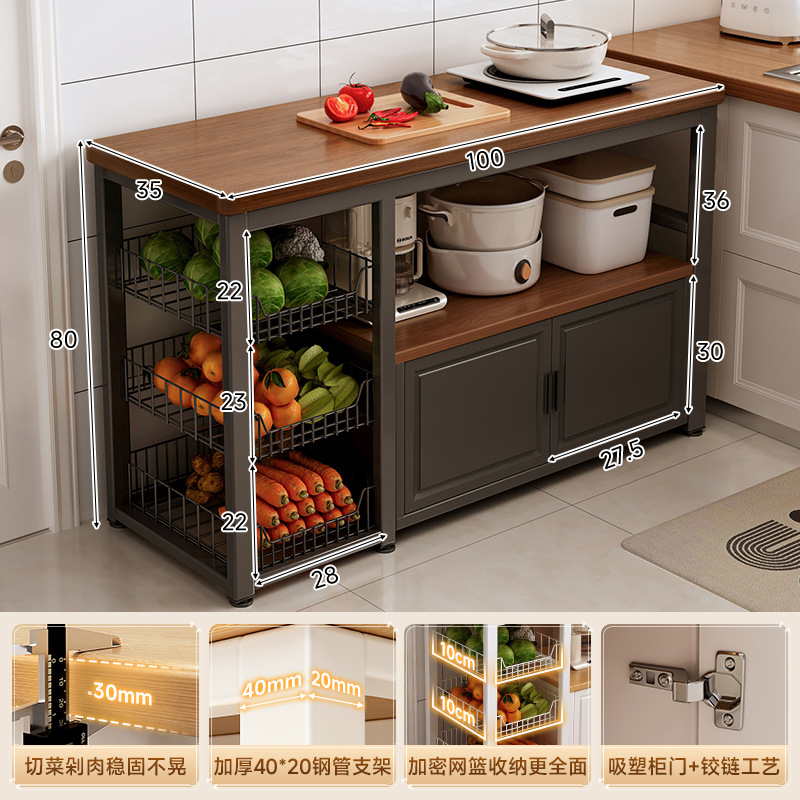 Estante de cocina, canasta de verduras multifuncional, banco de trabajo para cortar verduras, estante de almacenamiento para horno microondas, gabinete lateral, mesa multicapa con puerta
