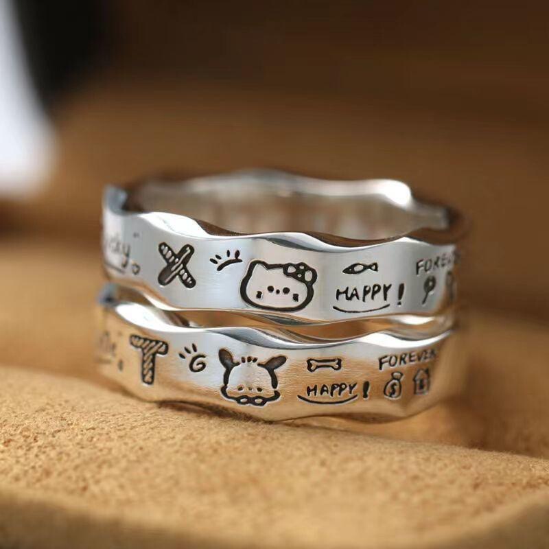 Minimalist graffiti wavy edge ring female ins niche design versatile exquisite fashion Pacha dog couple ring Minimalist graffiti wavy edge ring female ins niche design versatile exquisite fashion Pacha dog couple ring