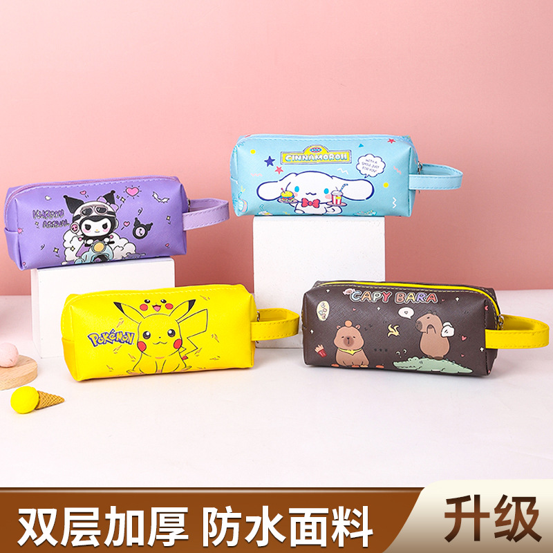 Bolsa de lápices con dibujos animados para niños, bolsa de papelería gruesa de doble capa, gran capacidad, para estudiantes, bolsa de almacenamiento