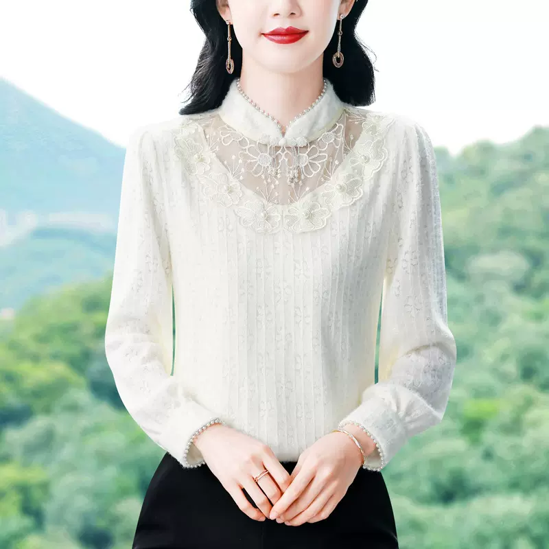 长袖蕾丝衬衫女士上衣秋冬装2025新款轻奢高级感洋气小衫漂亮衬衣