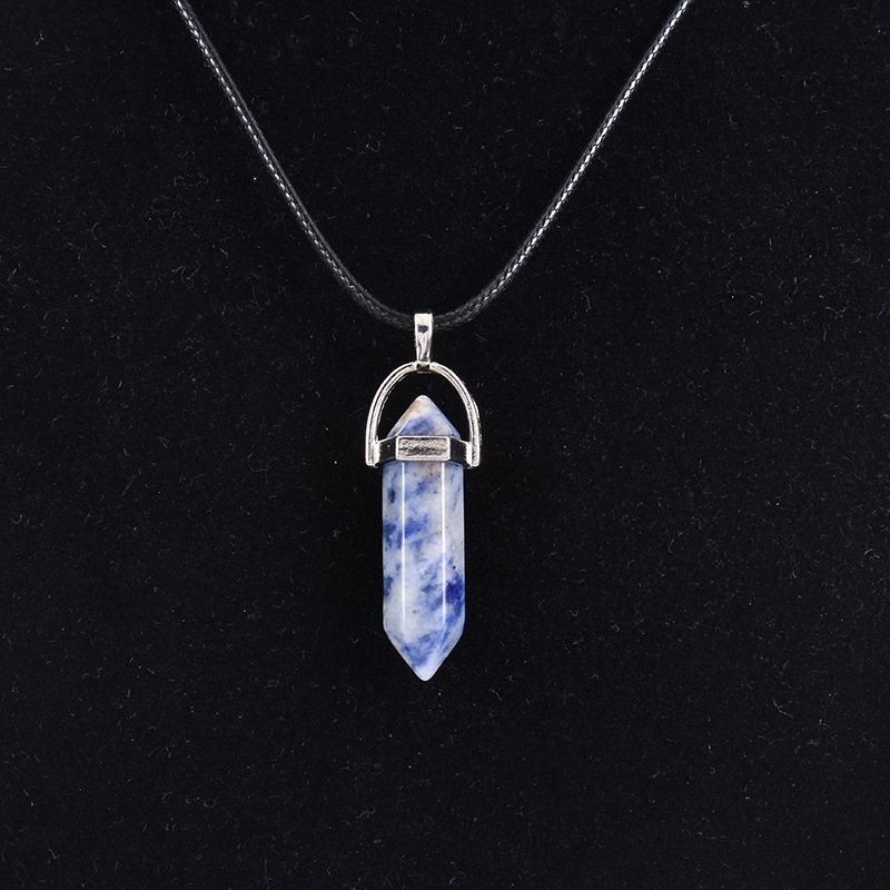 Cristal natural ágata columna hexagonal colgante diamante bala collar al por mayor cuarzo punto colgante