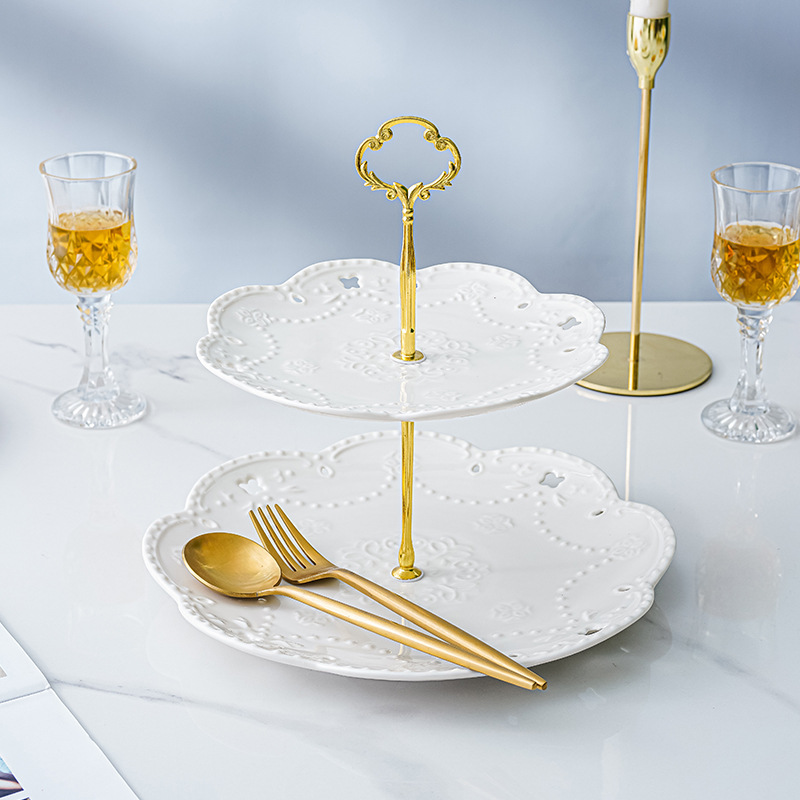 Luz de lujo cerámica de doble capa plato de aperitivos hogar sala de estar mesa de café pastel mesa de postre merienda creativa fruta seca plato de decoración de frutas