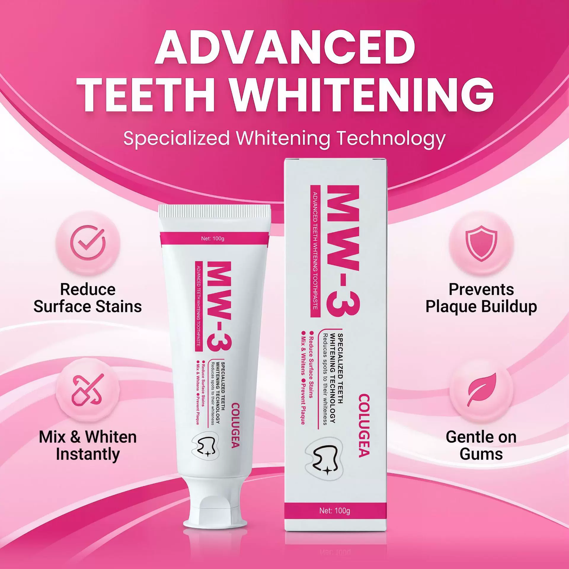 定制东南亚跨境牙膏热销MW-3亚马逊TK美白益生菌去黄牙渍源头工厂