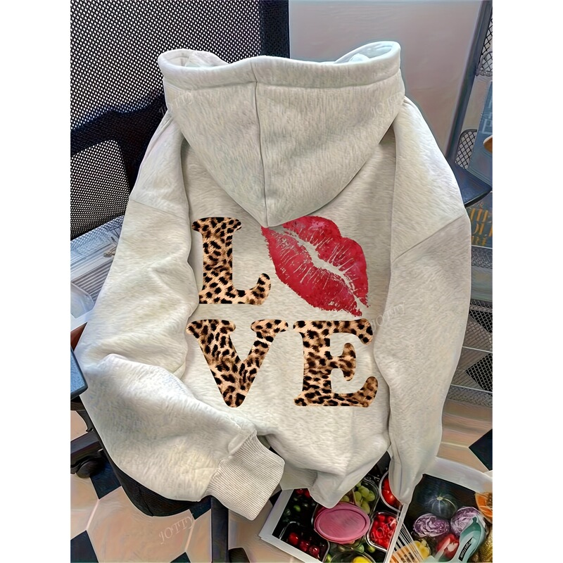 【Cross-Border European Size】L Loveve Leopard Print Heart Letter Pattern Casual Pullover Casual Unisex Loose Sweatshirt 【Cross-Border European Size】L Loveve Leopard Print Heart Letter Pattern Casual Pullover Casual Unisex Loose Sweatshirt
