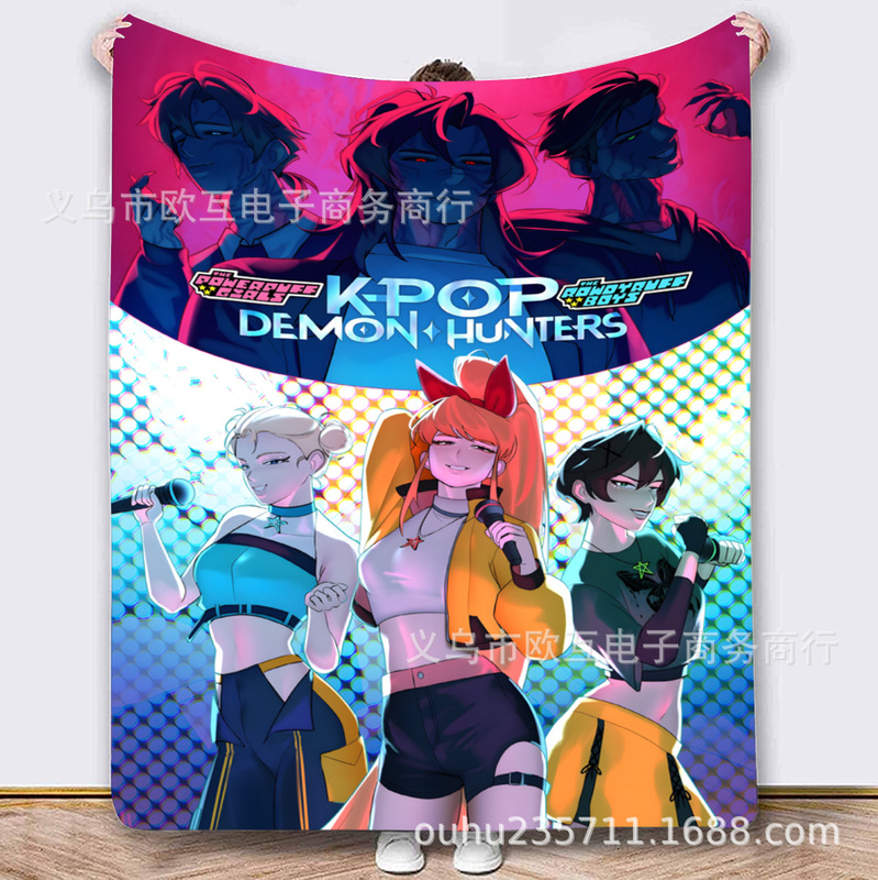 外国爆款K-POP猎魔女团（HUNTR/X）图案法兰绒毛毯 Demon Hunters|undefined