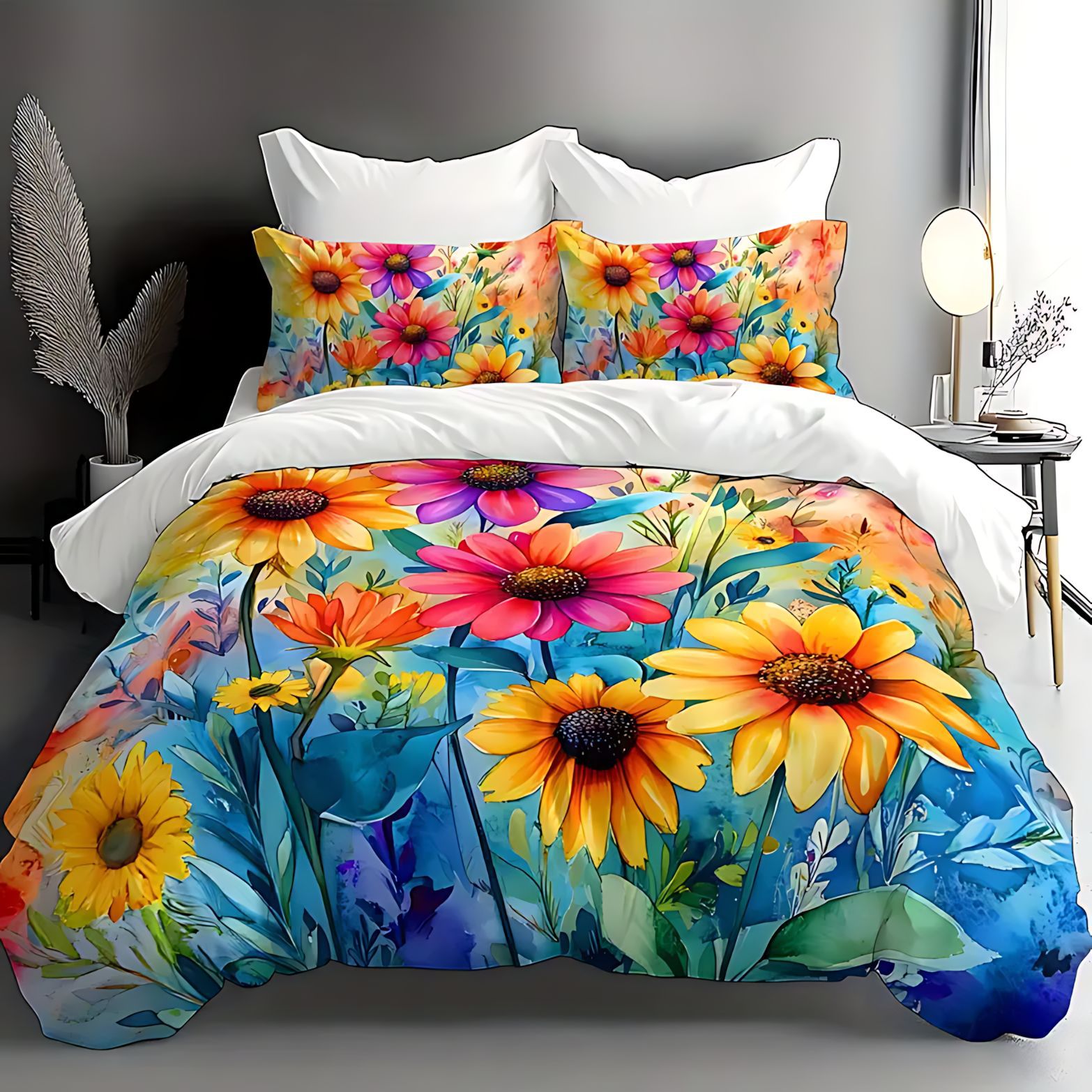 TEMU / JIT visita a casa transfronteriza colorida flor temática suave HD digital impresión kit de edredón