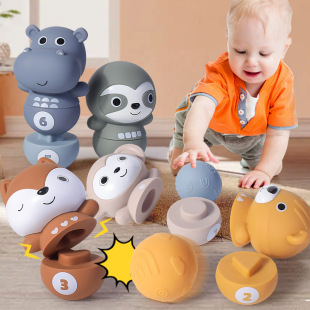 Cross-Border baby stacking bowling soft rubber building blocks color shape cognitive relief puzzle pinch call toy
