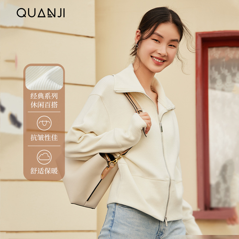 Women's cardigan coat autumn and winter New Korean style long sleeve up and down double open zipper minimalist cotton soft vertical stripe casual coat Women's cardigan coat autumn and winter New Korean style long sleeve up and down double open zipper minimalist cotton soft vertical stripe casual coat