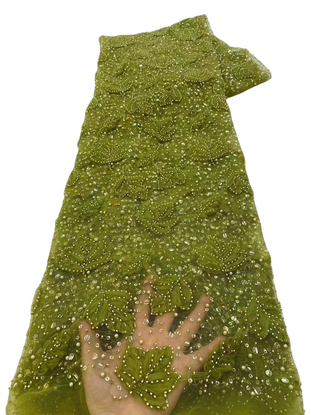 Hojas tridimensionales bordadas tela de malla bordada vestido de boda vestido