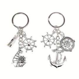 欧美跨境航海复古帆船钥匙扣 指南针船锚灯塔钥匙链装饰钥匙挂件