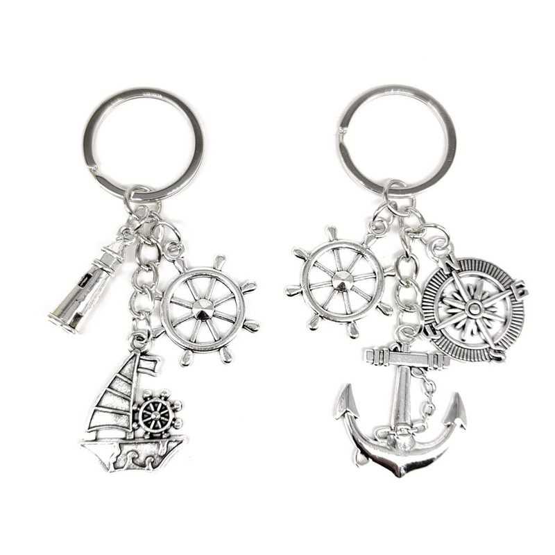 European and American Cross-border Navigation Retro Sailing Keychain Compass Ship Anchor Lighthouse Key Chain Decorative Key Pendant