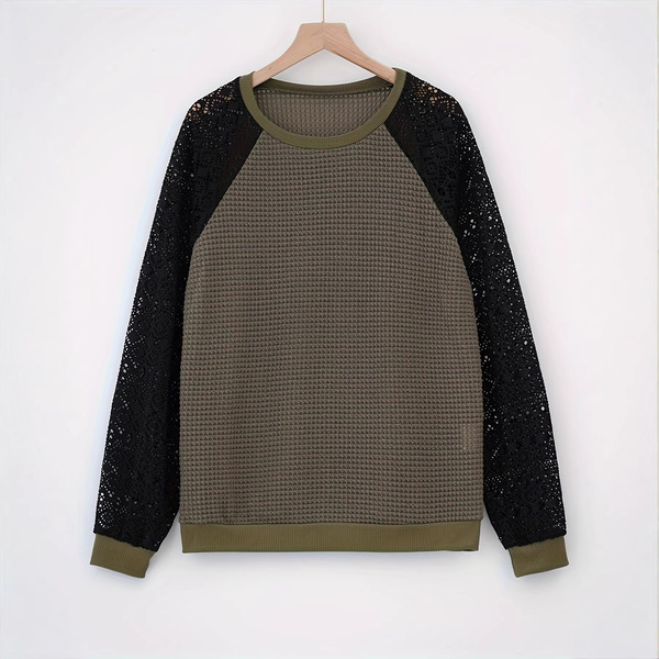 solid lace long-sleeve with a round collar