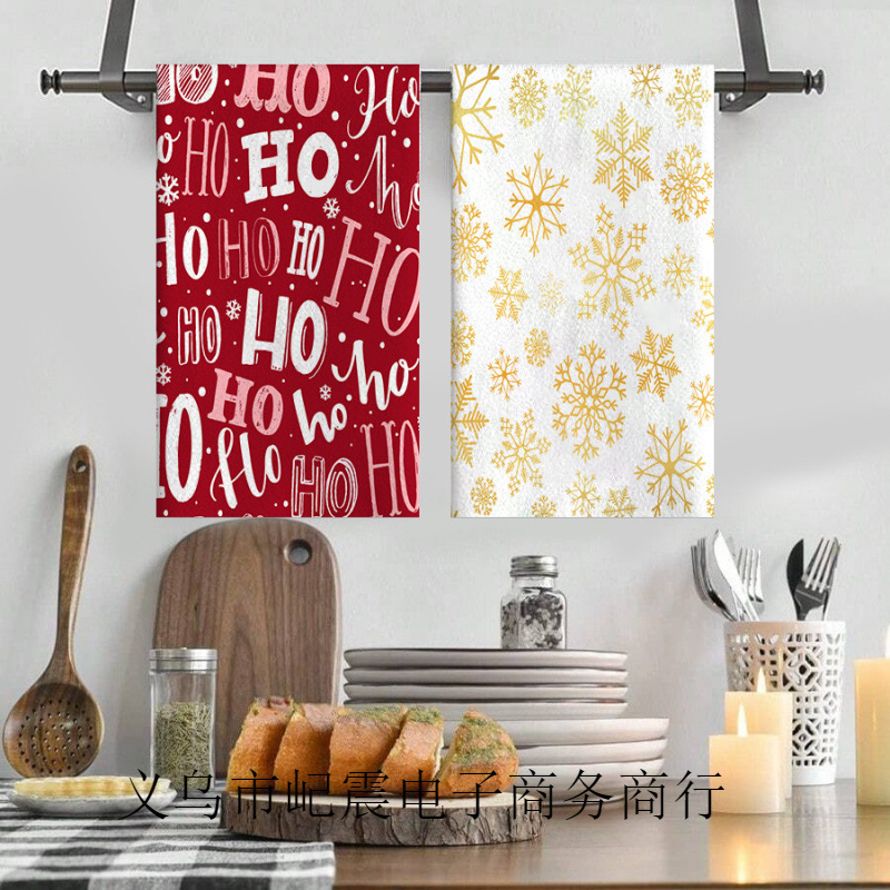 Cross-Border Amazon Digital Printing Kitchen Towel Christmas Geometric Striped Dry Tea Towel Kitchen Dishcloth Hand Towel