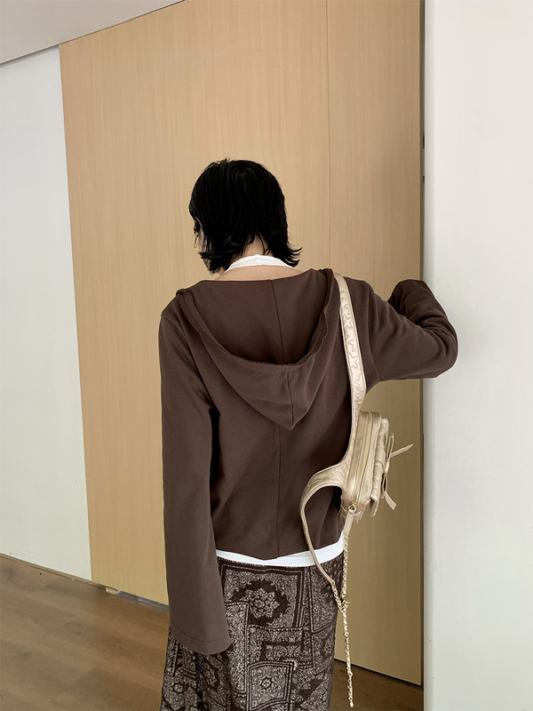 CZ ZHANG秋韩版减龄V领套头背心假两件女宽松休闲连帽外套B33141|undefined