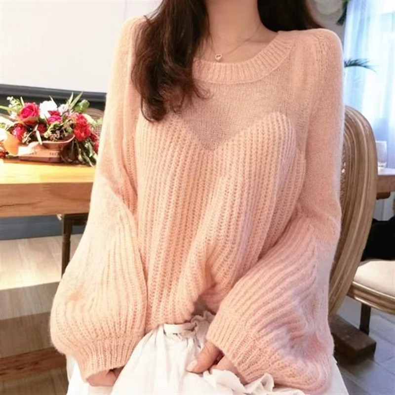 Corea del Sur Dongdaemun nuevo suéter de mujer flojo viento suelto delgado agujero linterna manga camisa de punto camisa