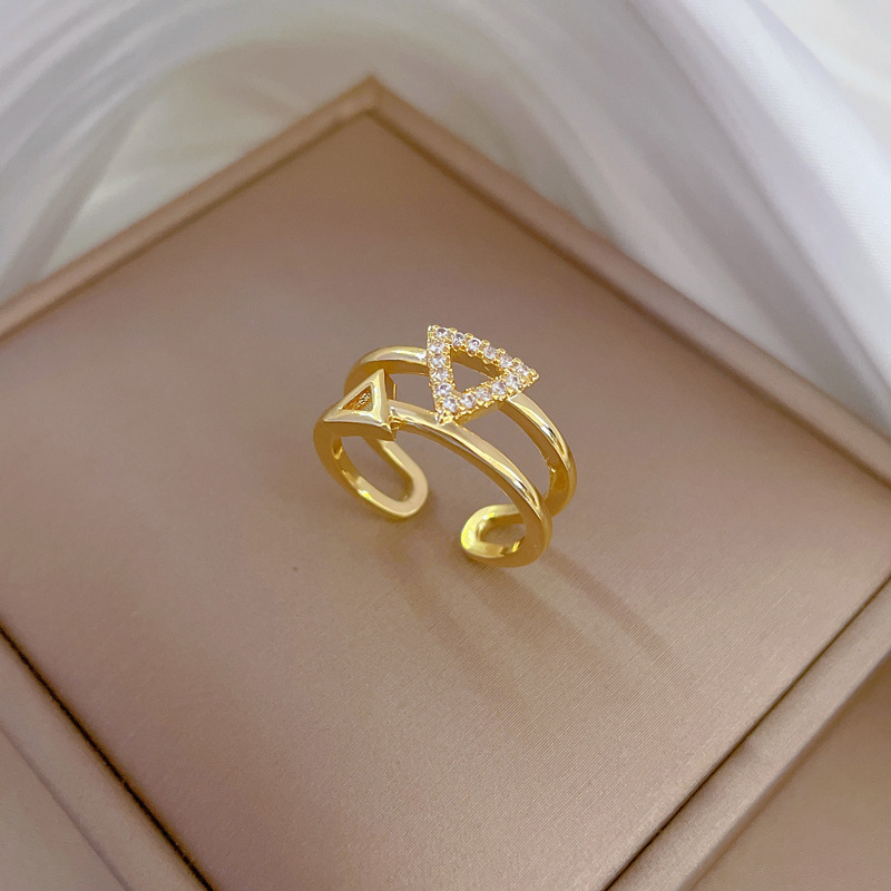 Fashion Triangle Brass Plating Hollow Out Inlay Zircon Open Ring 1 Piece