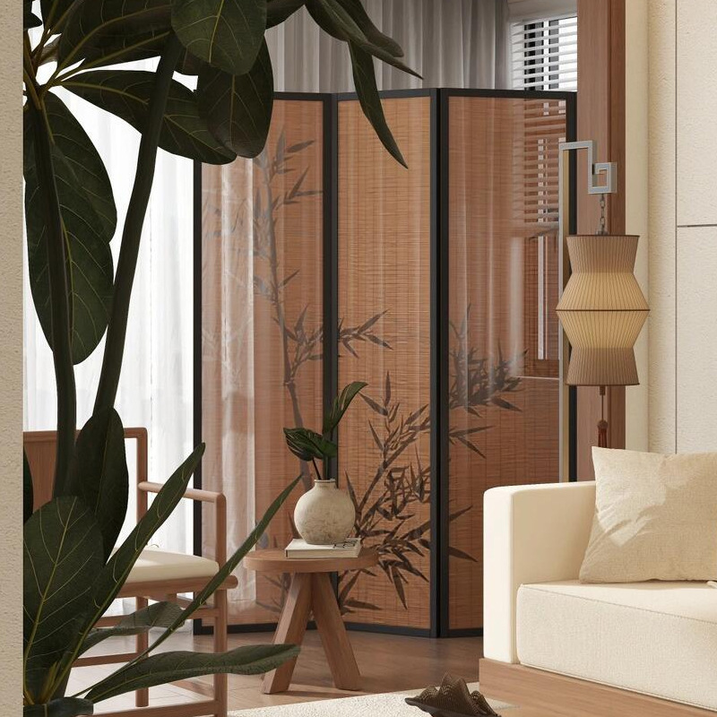 Song-Style Aesthetic Classical New Chinoiserie Foldableing Painting Gauze Screen Partition Guest Restaurant Bedroom Entrance Tea Room Bamboo Foldableing Screen