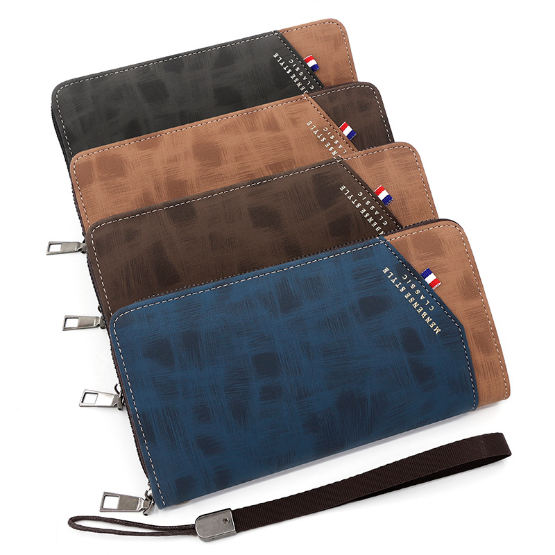 Hombres de moda Coreana de medio-longitud costura bolsa de cadena de gran capacidad embrague teléfono móvil bolsa monedero