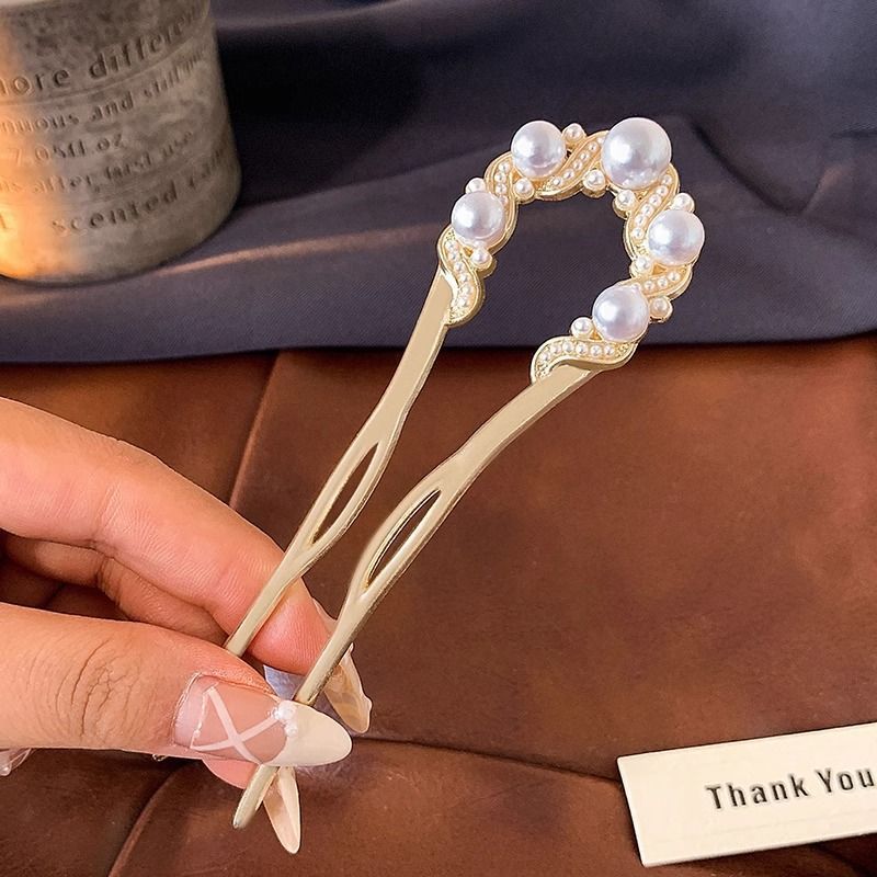 Exquisita horquilla en forma de U, mujer perezosa, artefacto de cabello, cabeza de bola, peine de cuatro dientes, peine para el cabello, temperamento, tocado fijo, horquilla