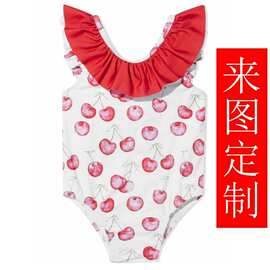 儿童大码童装初中女生加带胸杯波点泳衣连体泳衣冲浪服定制工厂