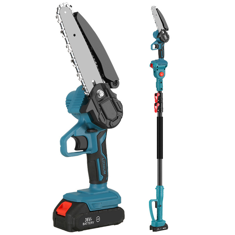 Sierra de cadena eléctrica de litio recargable transfronteriza al aire libre jardín sierra de mano única retráctil tijeras de rama alta conjunto de varilla de sierra de rama alta