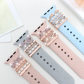 适用苹果表带装饰环 apple watch 手表通用硅胶表带镶钻蜻蜓爱心