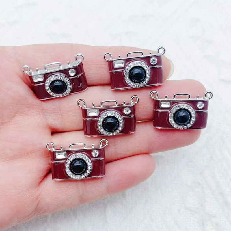 新しいレトロブラウンカメラダブルペンダントペンダント手作り diy ブレスレットネックレス首輪キーホルダージュエリー|undefined