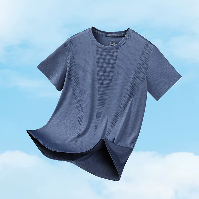 Футболка мужской летний досуг ледяной шелк спортивный прилив с короткими рукавами молодежная дышащая свободная мужская рубашка с круглым вырезом