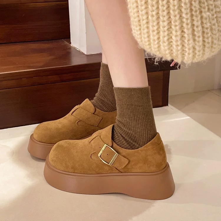 Туфли лоферы 2025 весна новый стиль Birkenstock обувь, пробковая подошва, плоская толстая подошва, округлый носок, обувь на slip-on/липучках